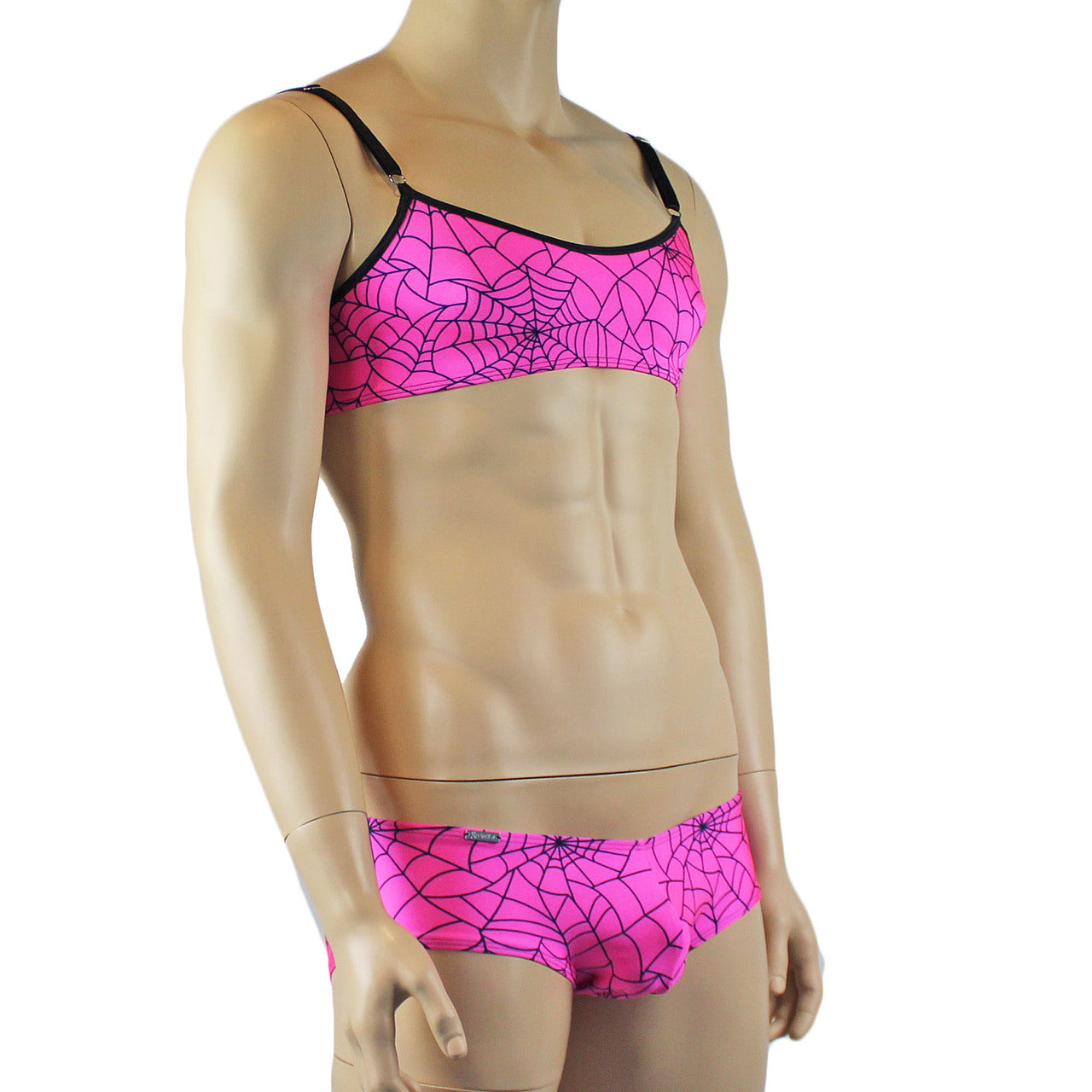 Mens Spider Web Bra Top & Boxer Brief Pink