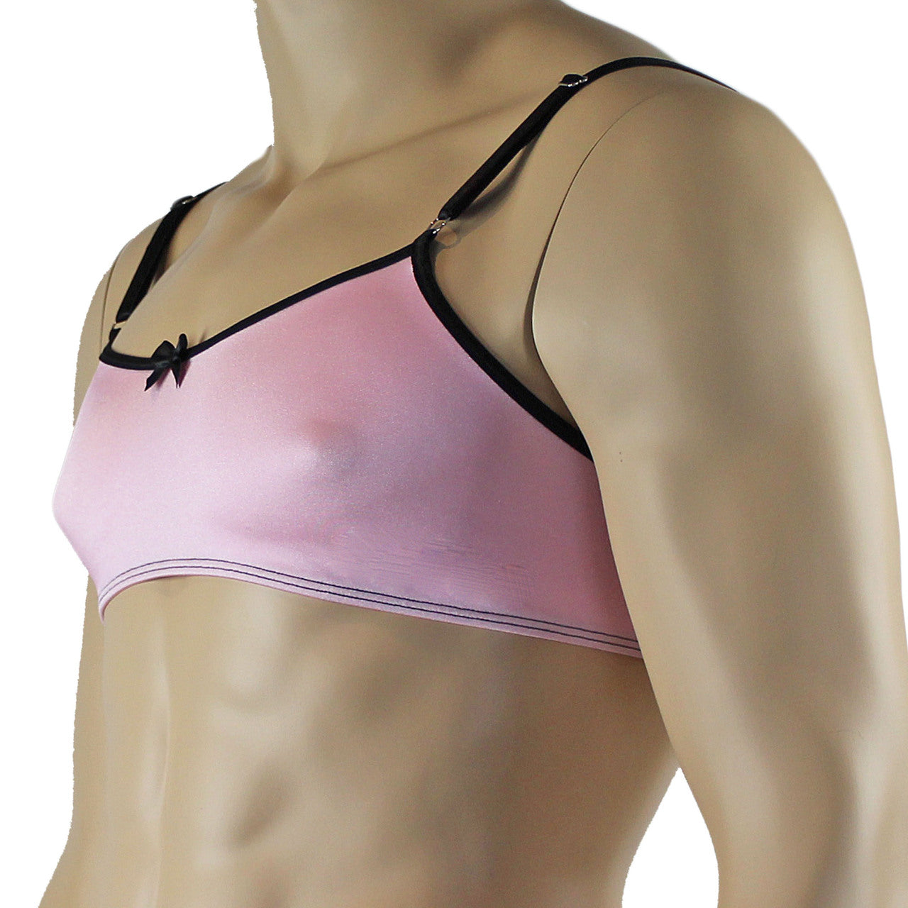 Mens Twinkle Lingerie Spandex Bra with Bow, Light Pink & Black
