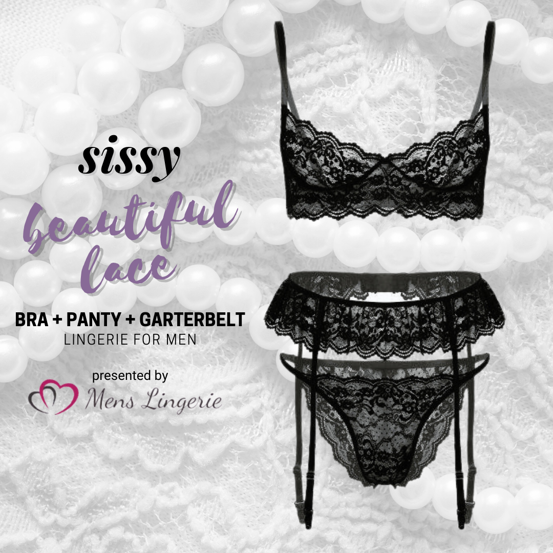 Exquisite Femme Elegance Brought by a Sissy Lace Mens Lingerie Set