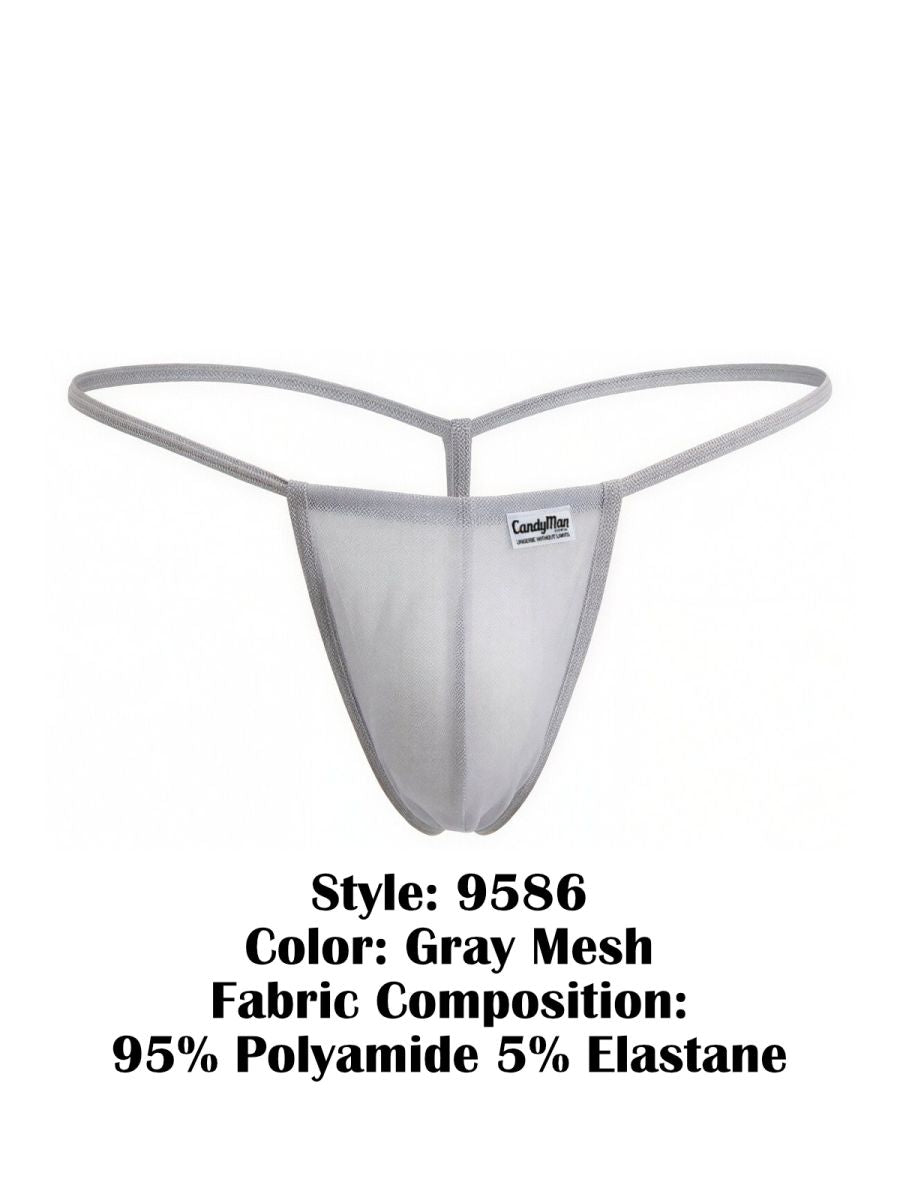 CandyMan 9586 Mens Sexy G-string Thong Gray Mesh