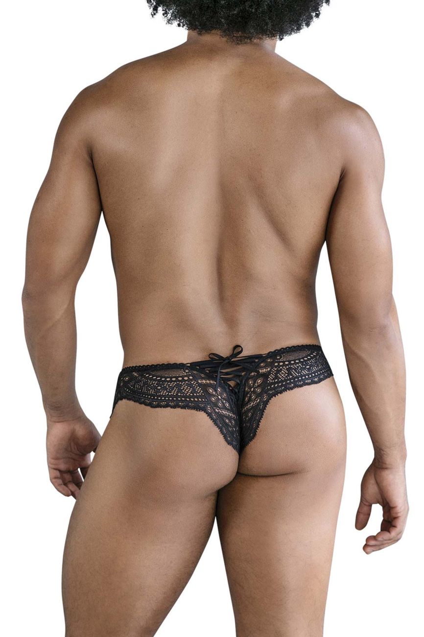CandyMan 99828 Mens Lace-Mesh Thong Brief Black