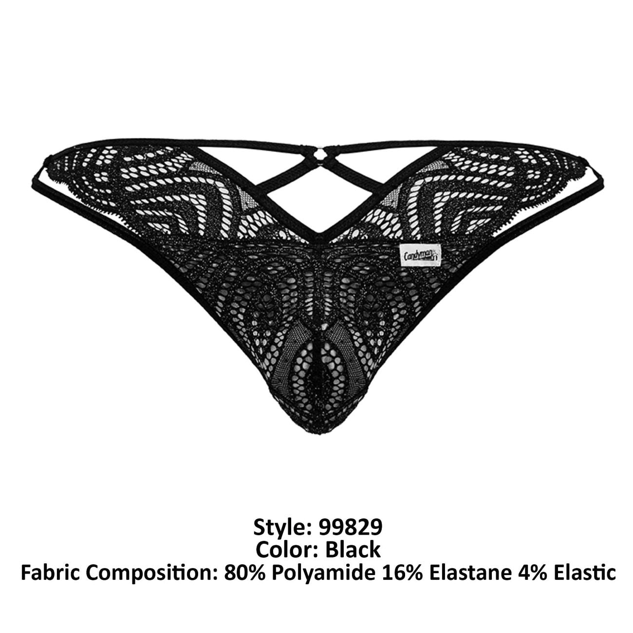 CandyMan 99829 Mens Lace Thongs Black