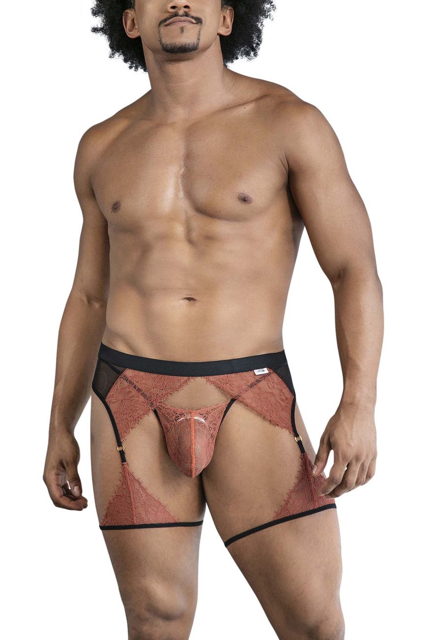 CandyMan 99854 Mens Garterbelt Lace-Garter Outfit Black-Terracotta