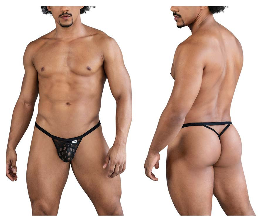 CandyMan 99856 Mens Sheer Polka Mesh Thong Black