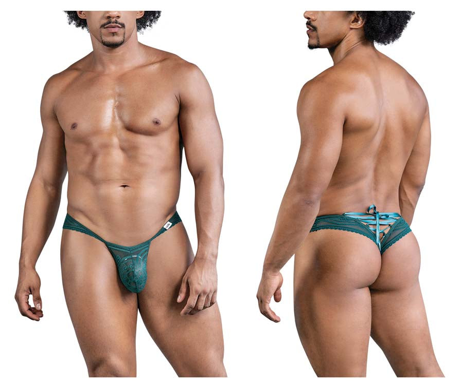 CandyMan 99861 Mens Sexy Lace Thong Panty Green