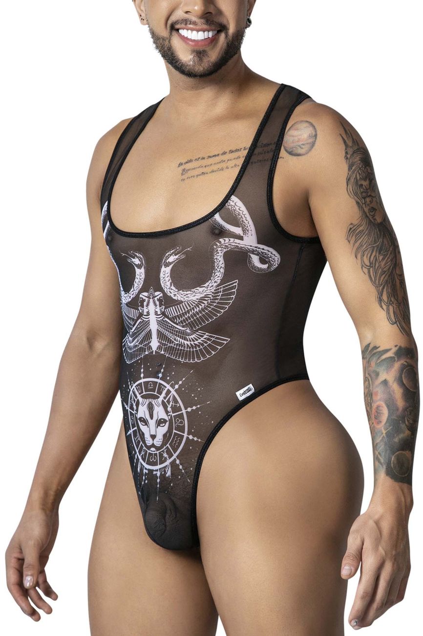 CandyMan 99869 Egyptian Mens Bodysuit Black-White