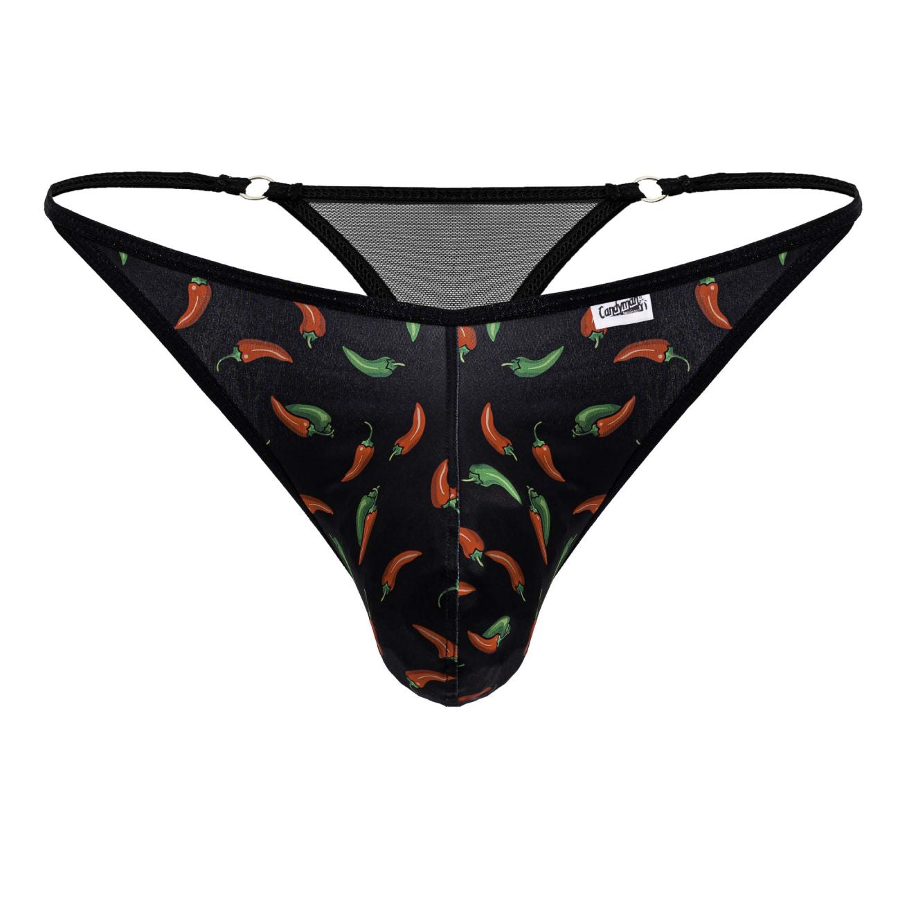 CandyMan 99875 Mens Breathable Mesh Chilli Pepper Thongs Plus Sizes Black Print