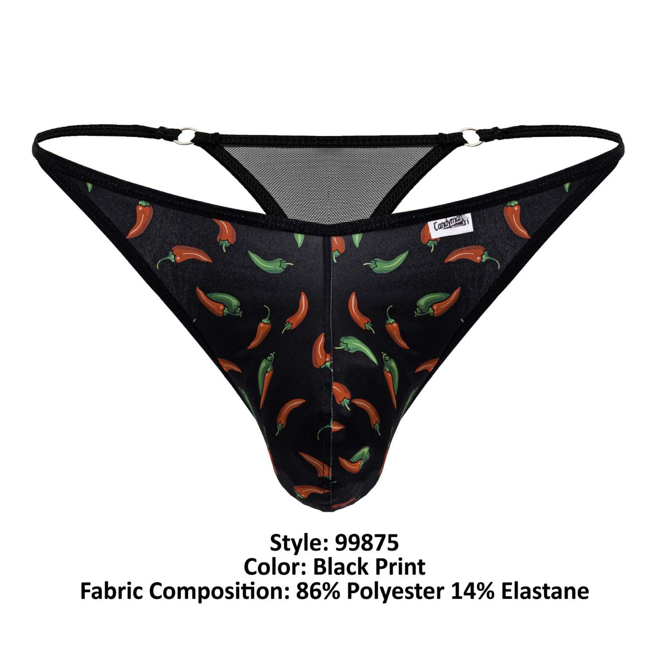 CandyMan 99875 Mens Breathable Mesh Chilli Pepper Thongs Plus Sizes Black Print