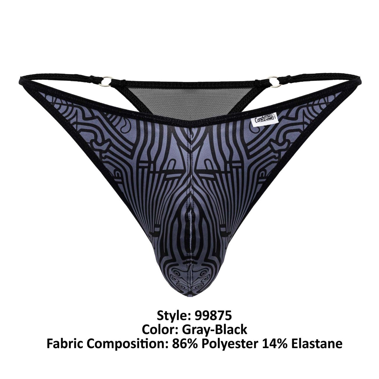 CandyMan 99875 Mens Breathable Mesh Thongs Plus Sizes Gray-Black