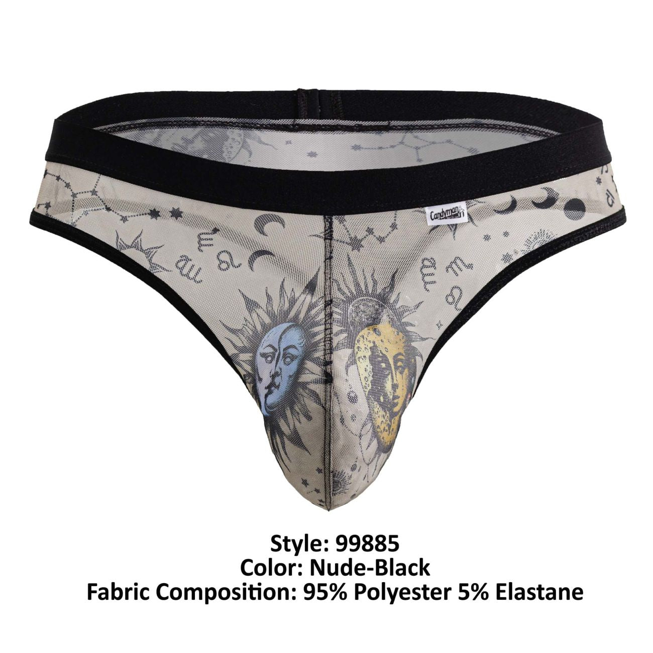 CandyMan 99885 Mens Cosmic Style Sun Moon Thong Nude-Black Plus Sizes