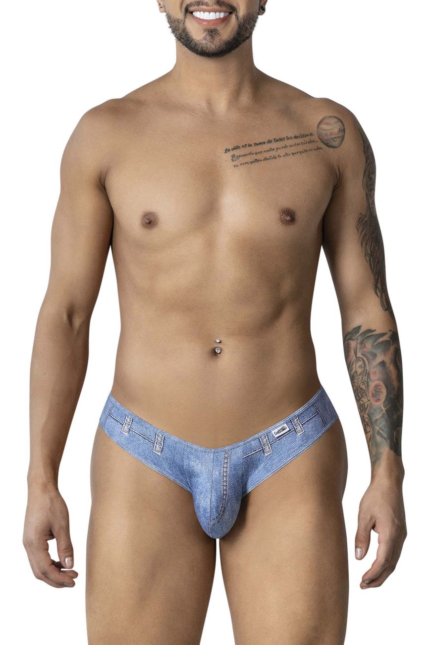 CandyMan 99897 Cowboy Mens Denim Distressed Cutout Briefs Blue