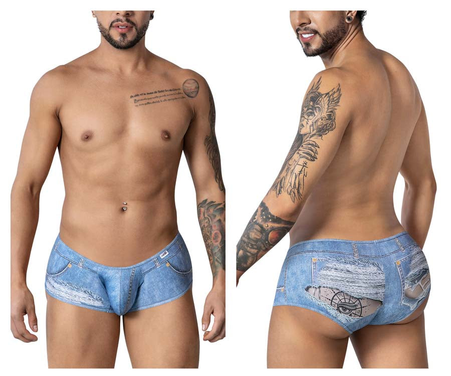 CandyMan 99921 Cowboy  Mens Denim Distressed Cut Out Trunks Blue
