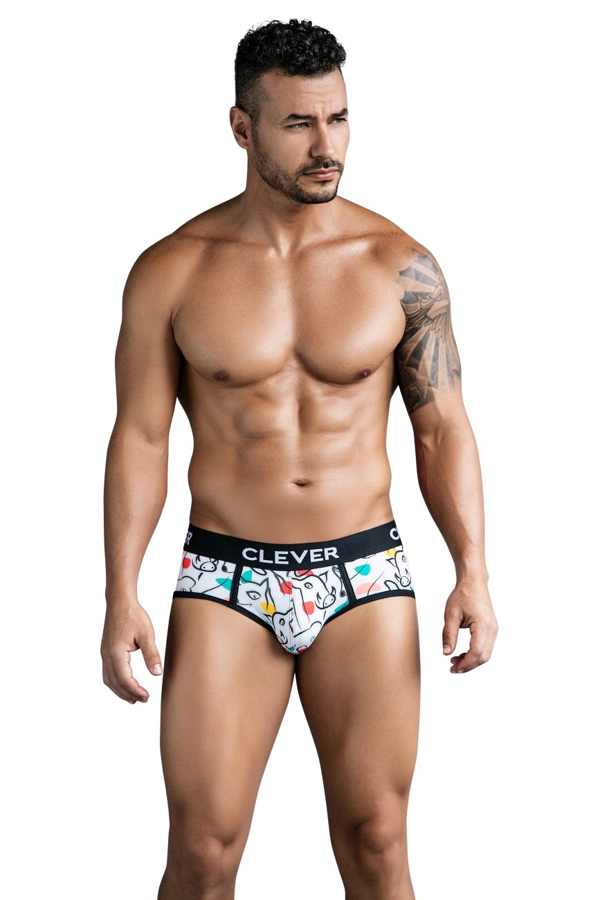 Clever 1726 Mens Grange Artistic Animal Print Briefs White