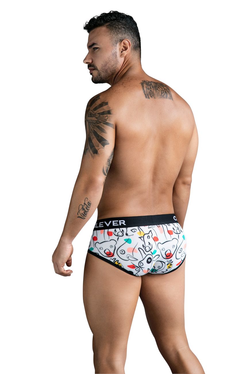 Clever 1726 Mens Grange Artistic Animal Print Briefs White