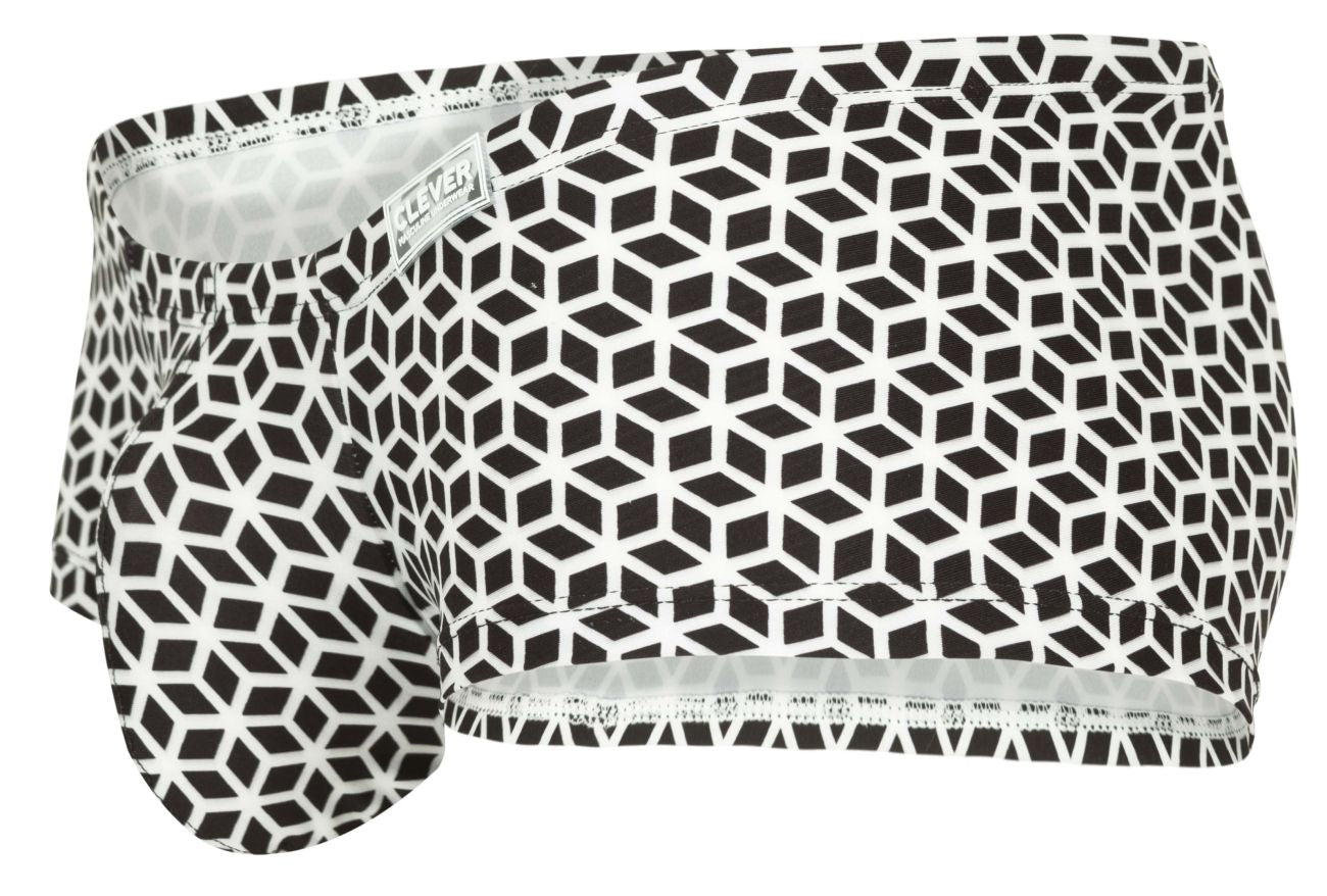 Clever 1856 Mens Cuadricula Sleek Low Rise Trunks White Geometric