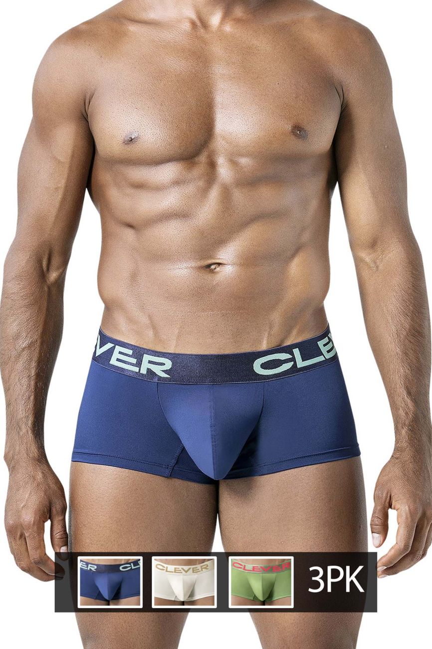 Clever 229953 3 Pack Mens Australian Latin Trunks Beige-Blue-Green
