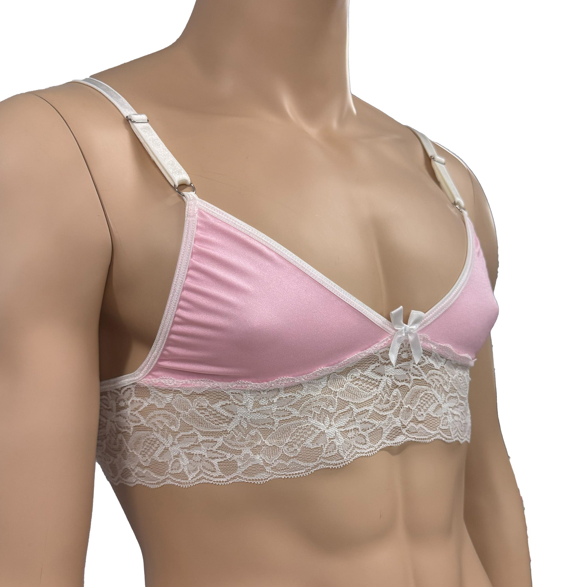Mens Jackie & Lace Bra Top with Fun & Flirty Detail Light Pink & White Lace