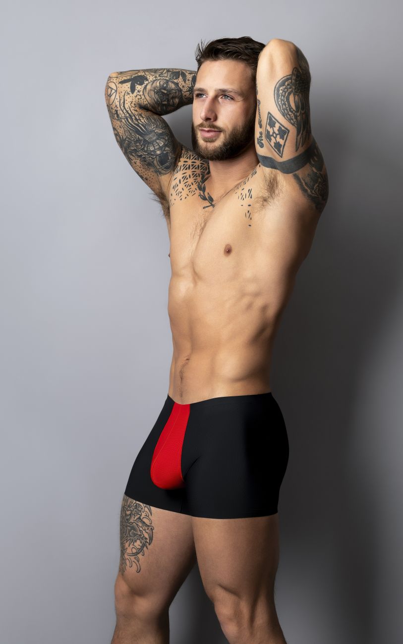 Male Power 154-300 Mens Hot Mesh Pouch Short Black-Red