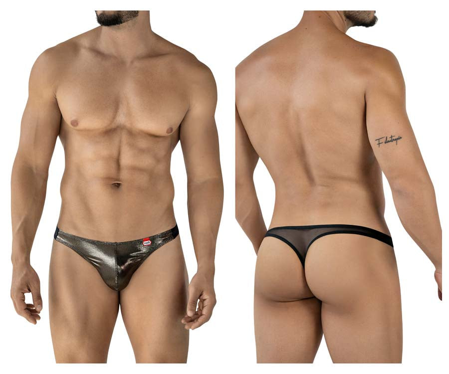 Pikante 2123 Glitters Mens Metallic Gold Front Thongs Black