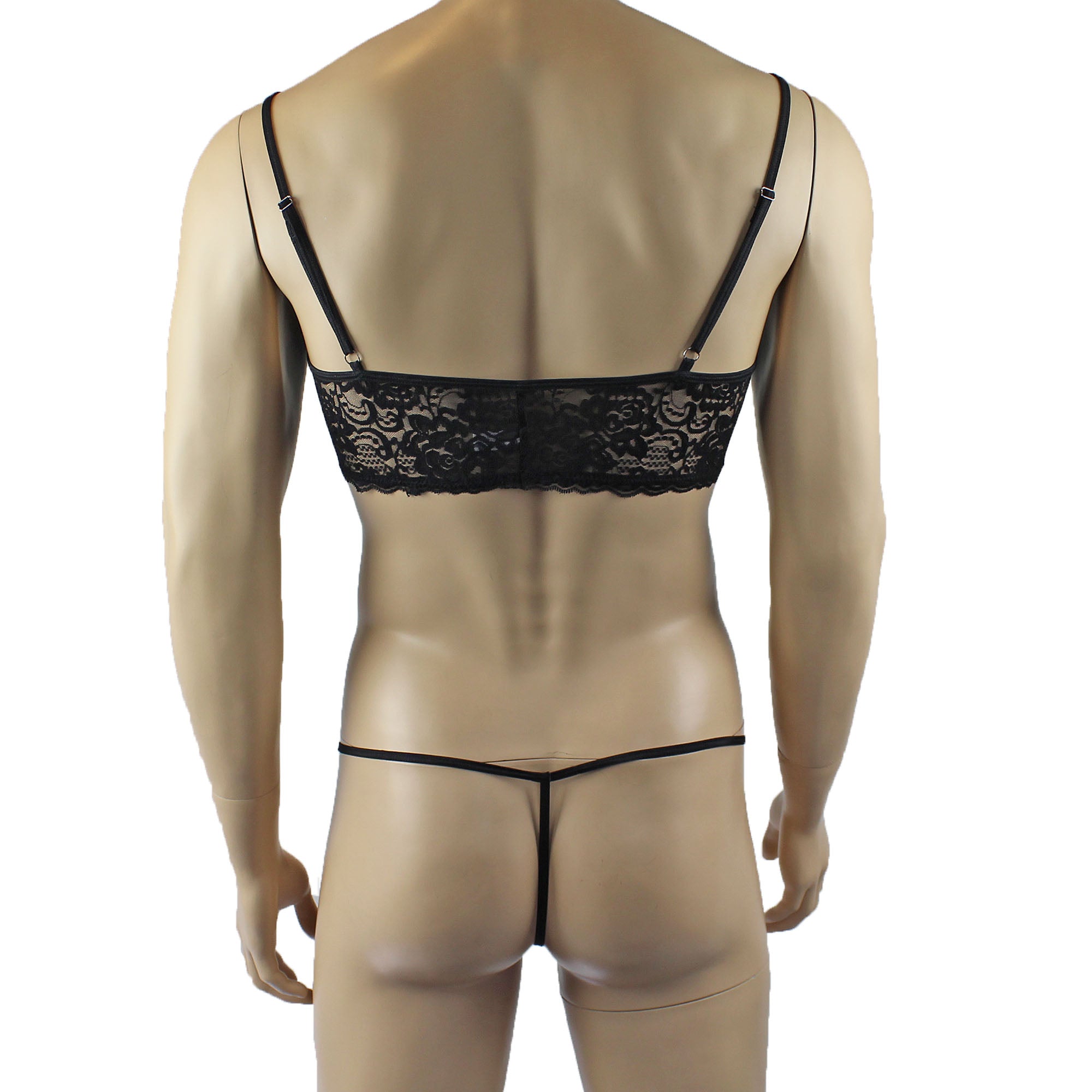 Mens Rebecca Pretty Floral Lingerie Lace Bra Top with G string Black