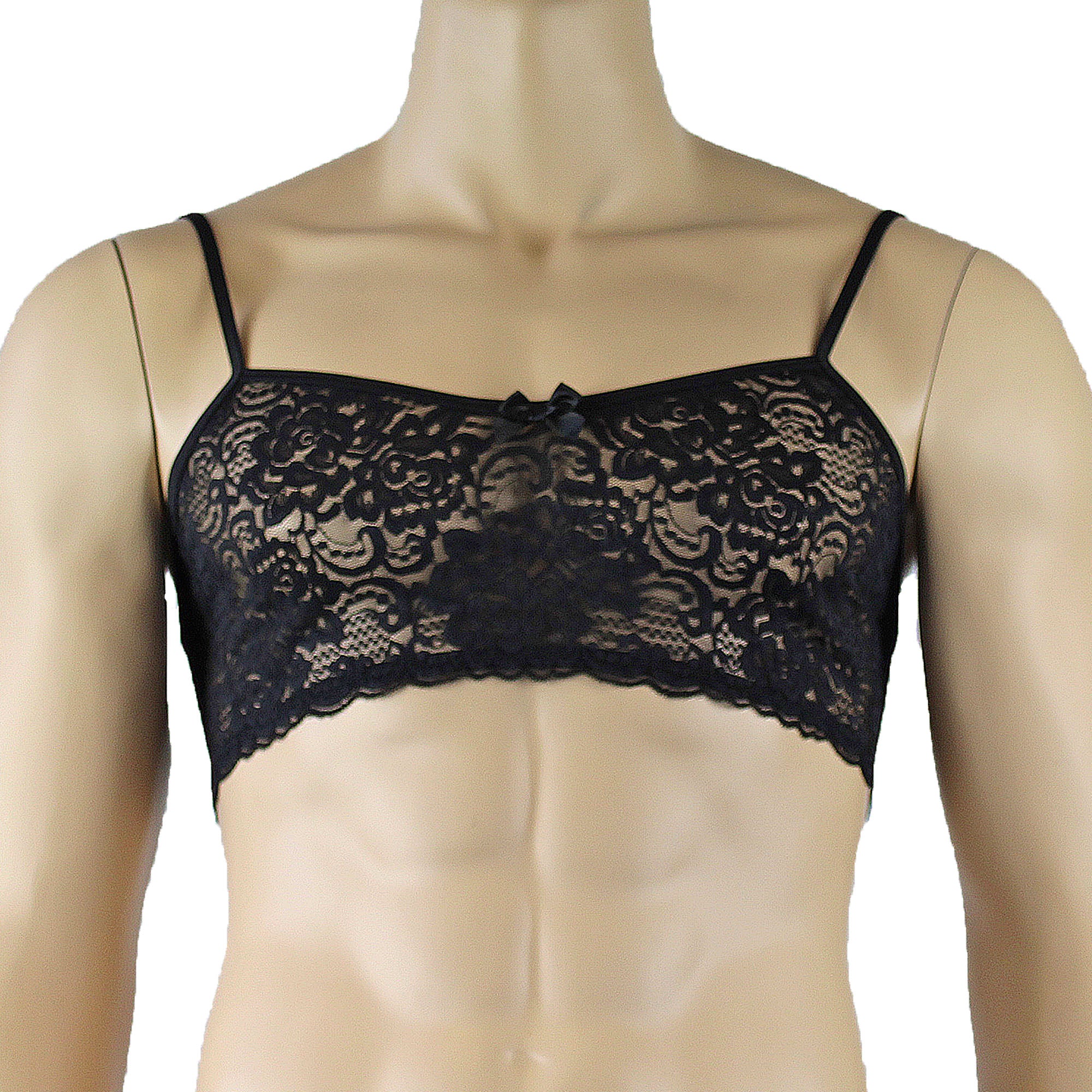 Mens Rebecca Pretty Floral Lingerie Lace Bra Top with G string Black