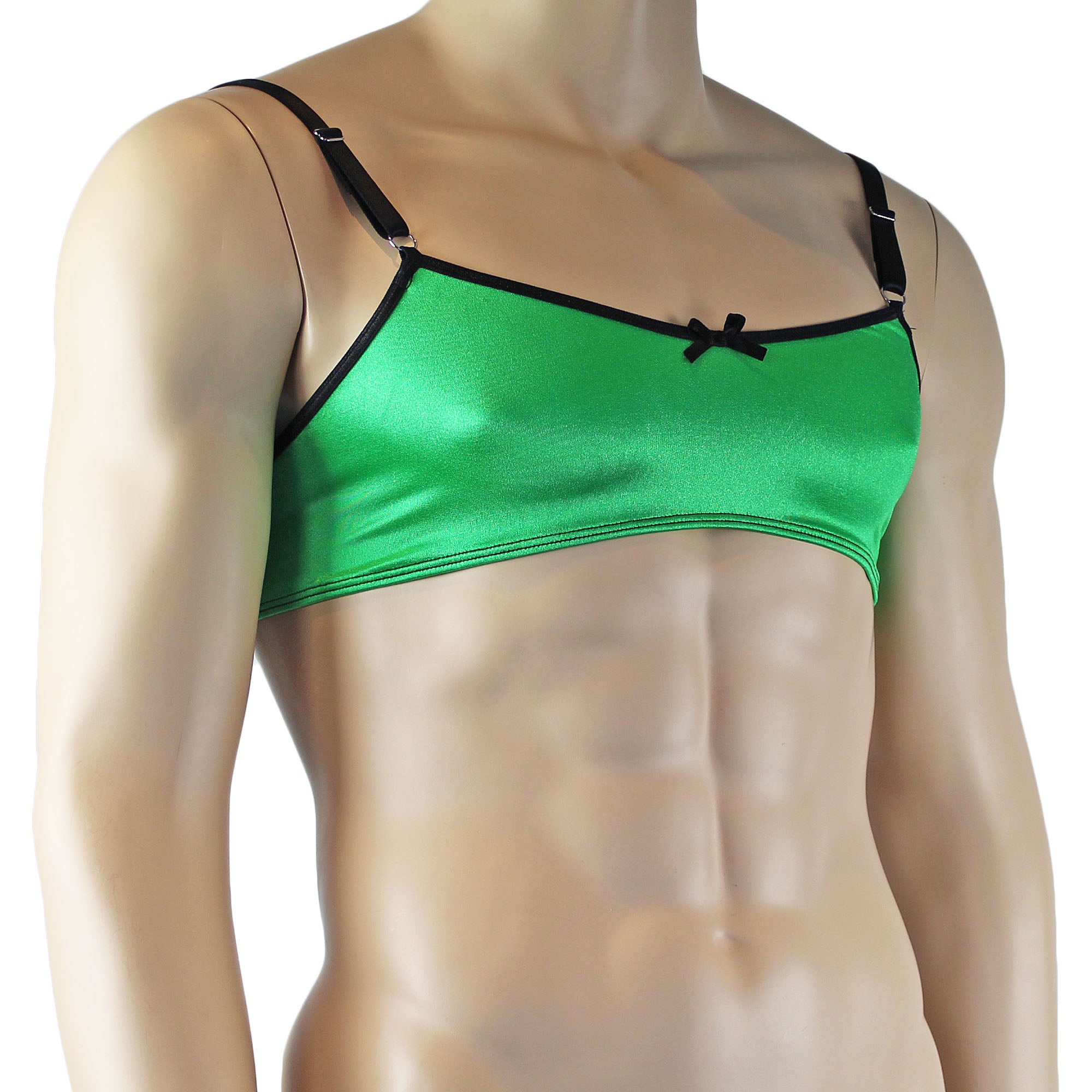 Mens Jenny Shiny Spandex Bra Top with Adjustable Straps Neon Lime & Black