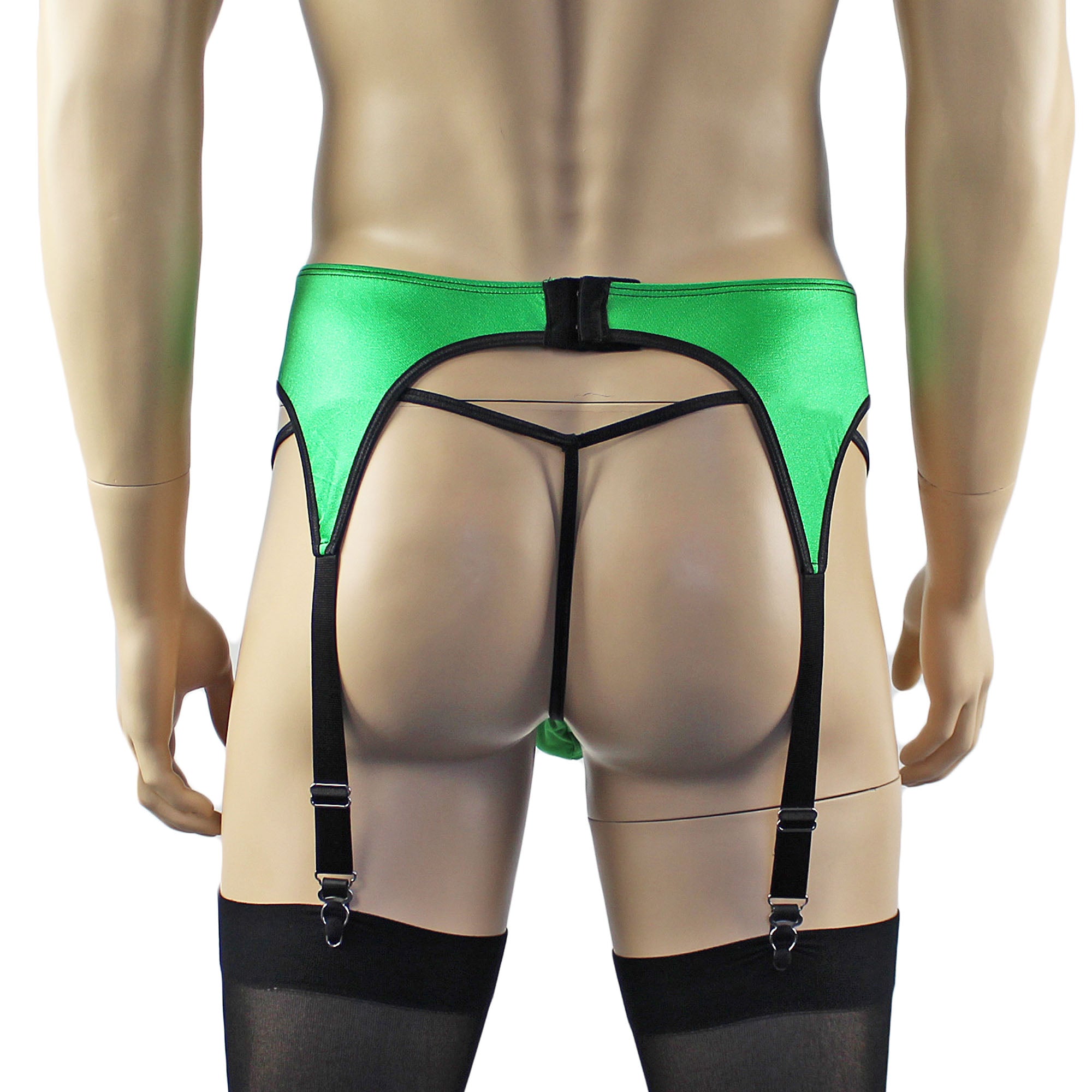 Mens Jenny Shiny Spandex Garterbelt Lingerie Neon Green & Black