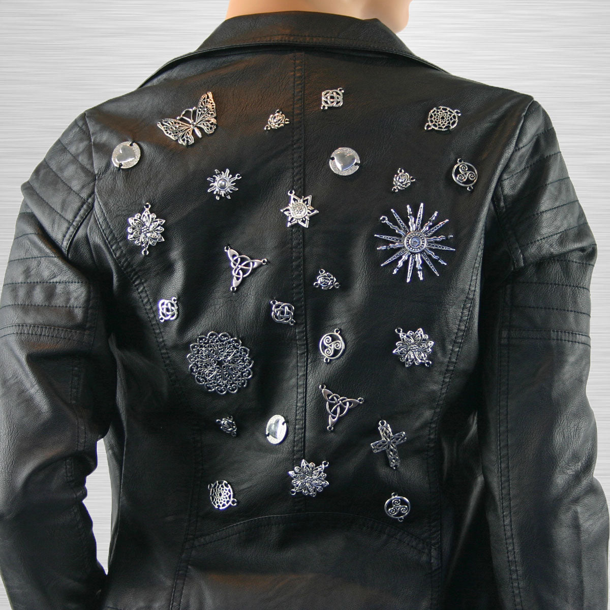Krissy Re-Designed Faux Leather Biker Jacket with Metal Embellishments