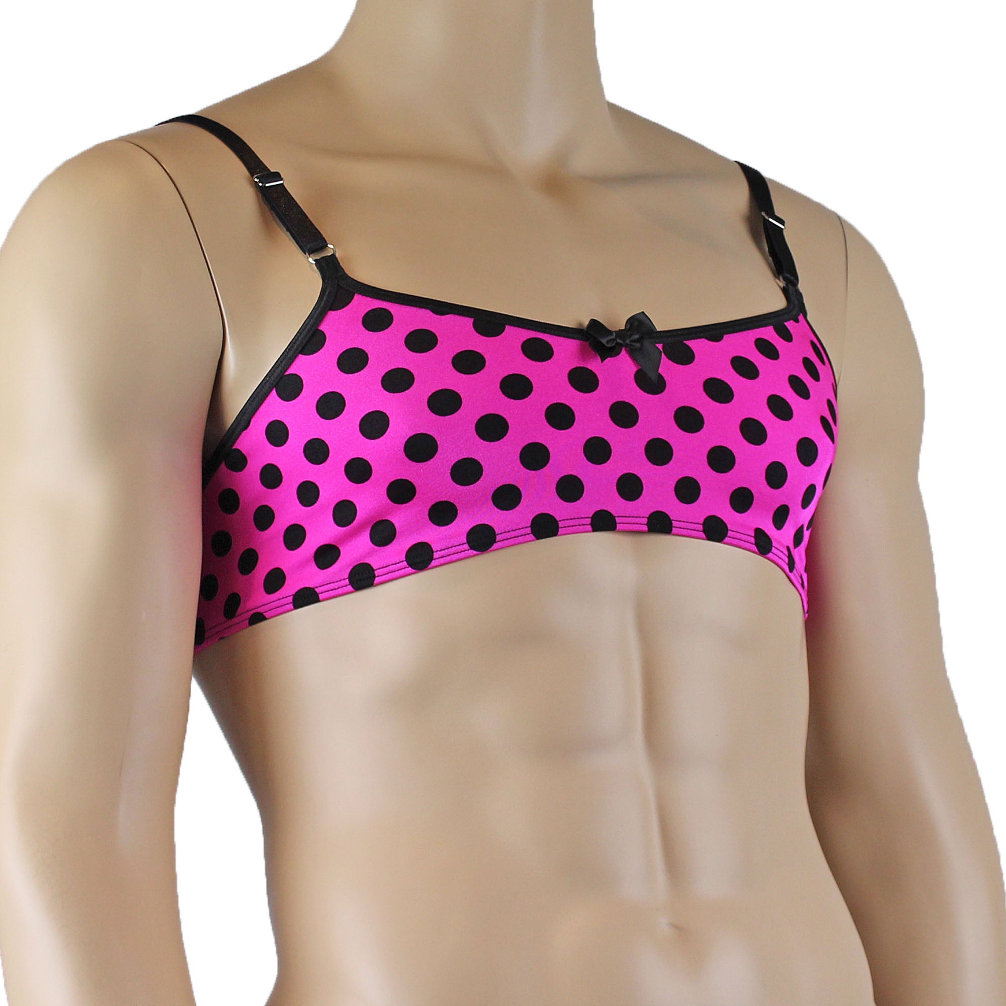 Mens Polka Dot Hot Pink Bra Top with Bow Front