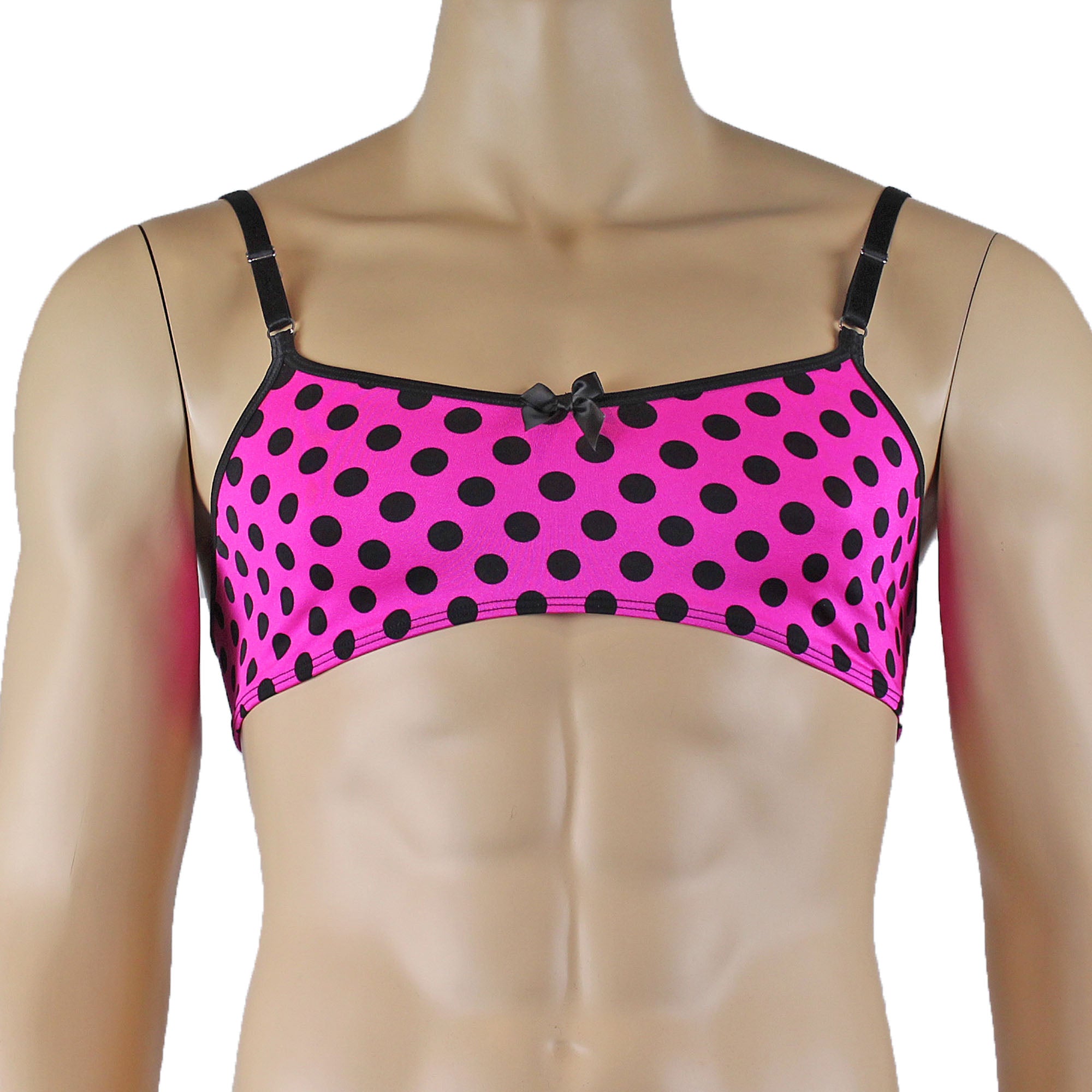 Mens Polka Dot Hot Pink Bra Top with Bow Front