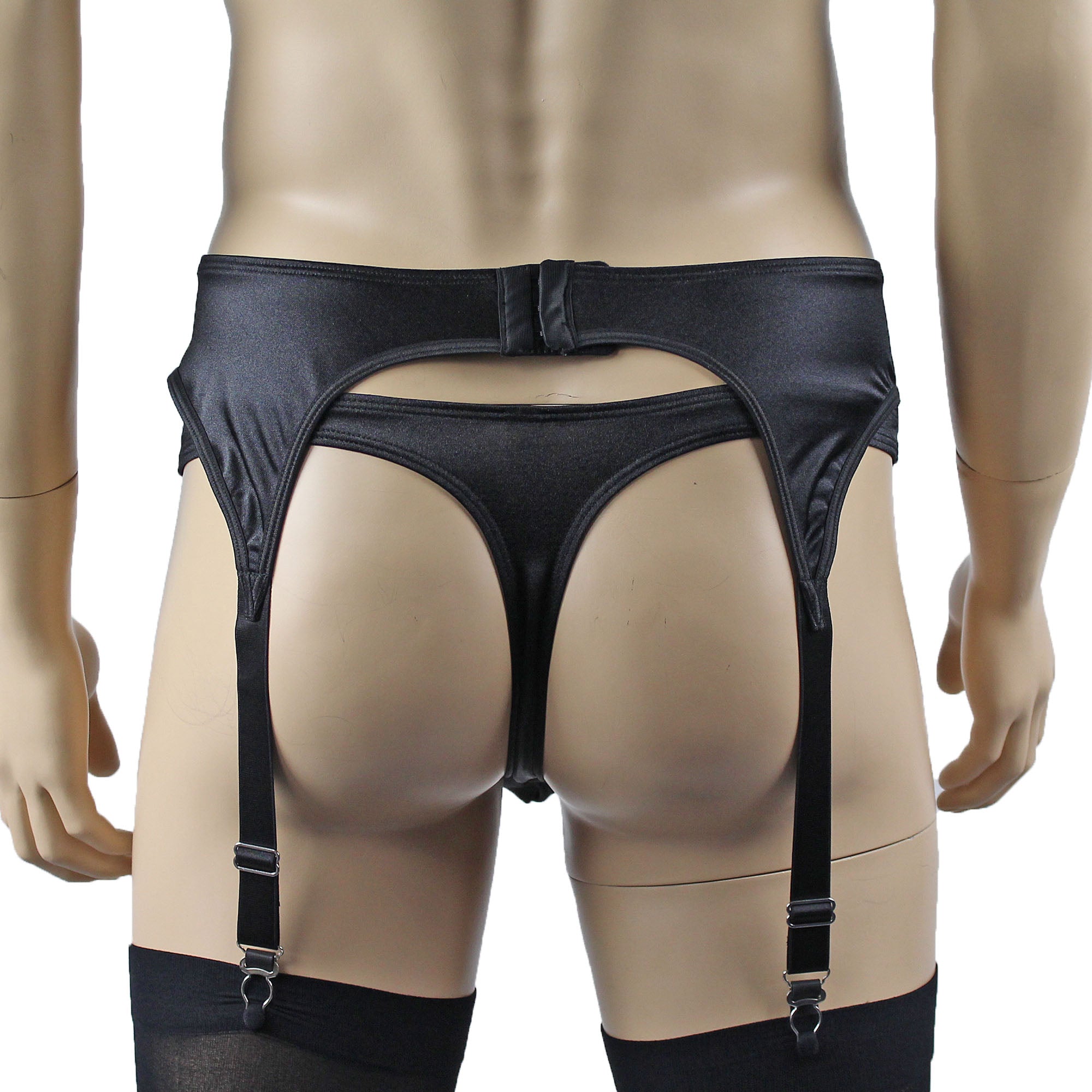 Male Romance Stretch Spandex G string Thong & Garterbelt Black or White