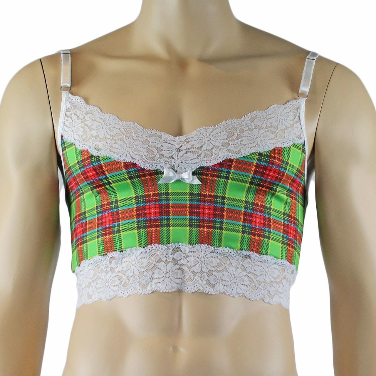 Mens Plaid Tartan Camisole Top & Boxer Brief Green and Red