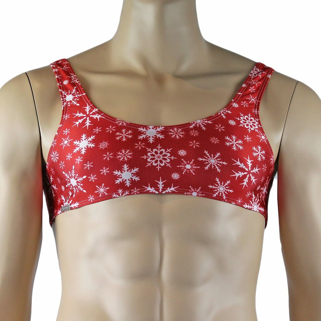 Mens Christmas Snowflake Bra Top & Low Rise Boxer Brief Red and White