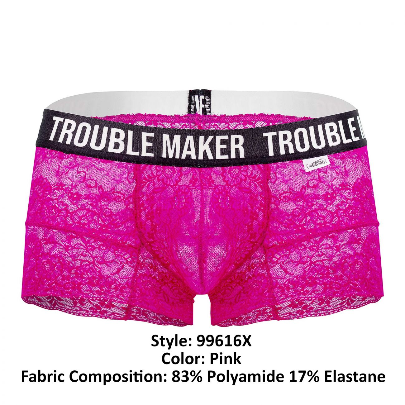CandyMan 99616X Trouble Maker Lace Trunks Pink Plus Sizes