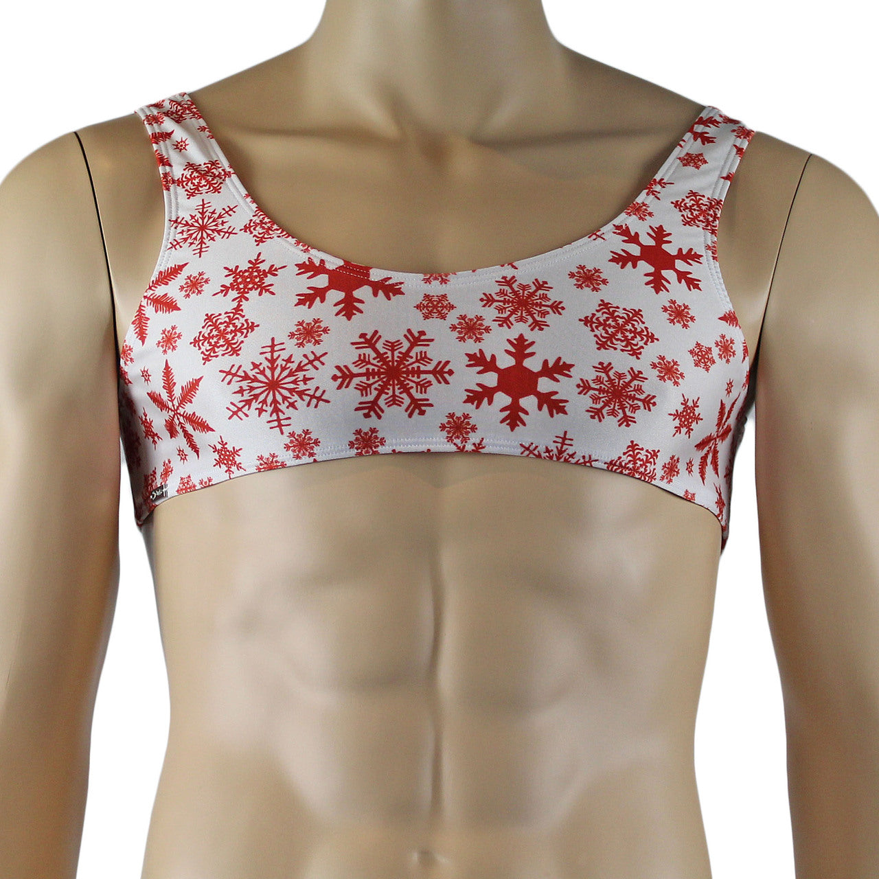Mens Christmas Snowflake Print Spandex Bra Top White and Red
