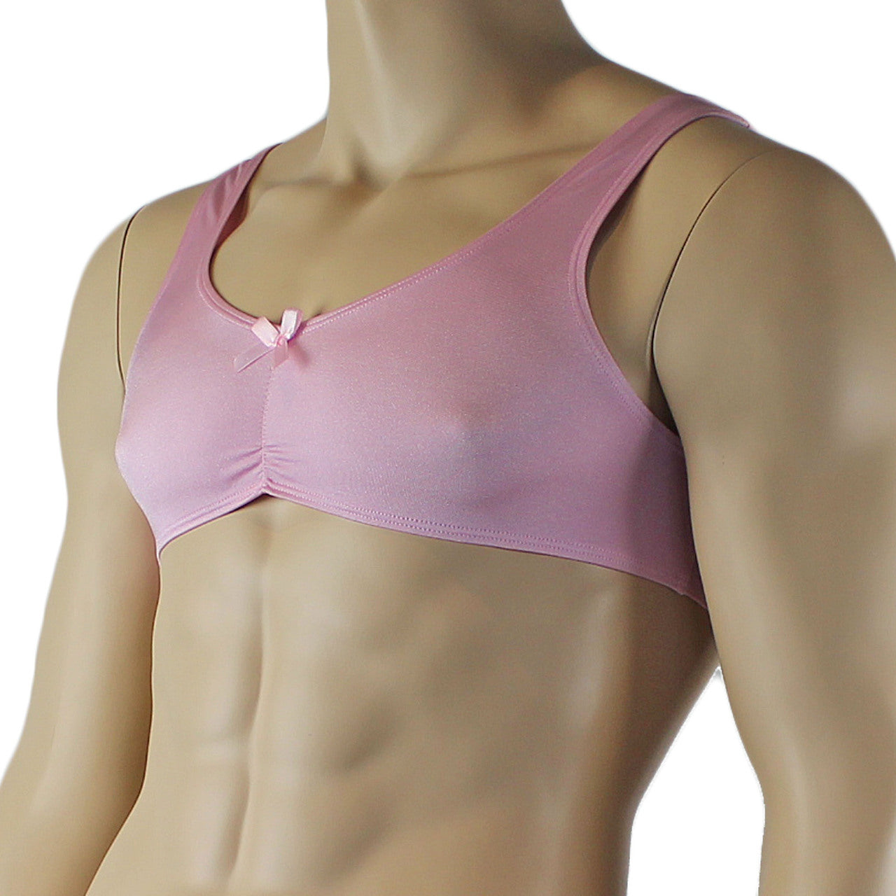 Male Angel Stretch Spandex Bra Top with Bow Pink
