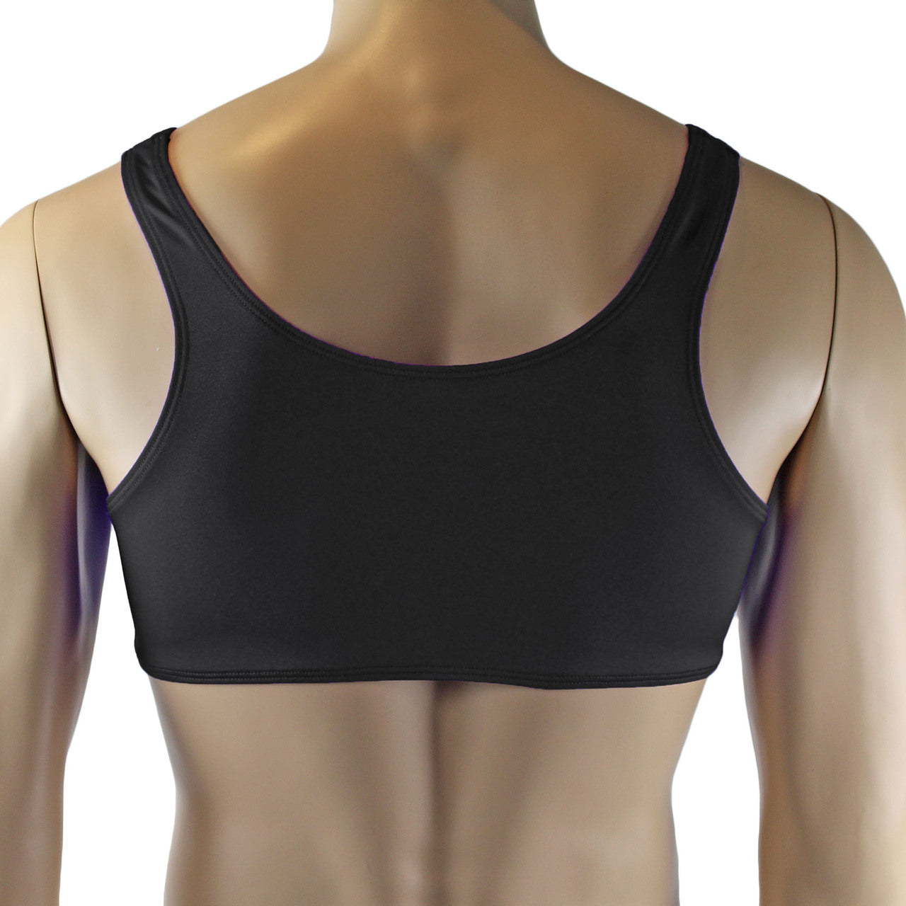Male Angel Stretch Spandex Bra Top & Matching Thong with Bow Black