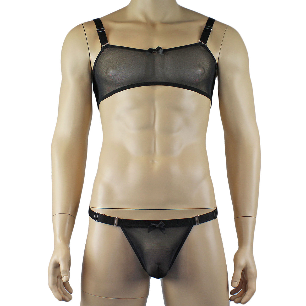 Mens Exotic Sheer Mesh Bra Top & G string Black