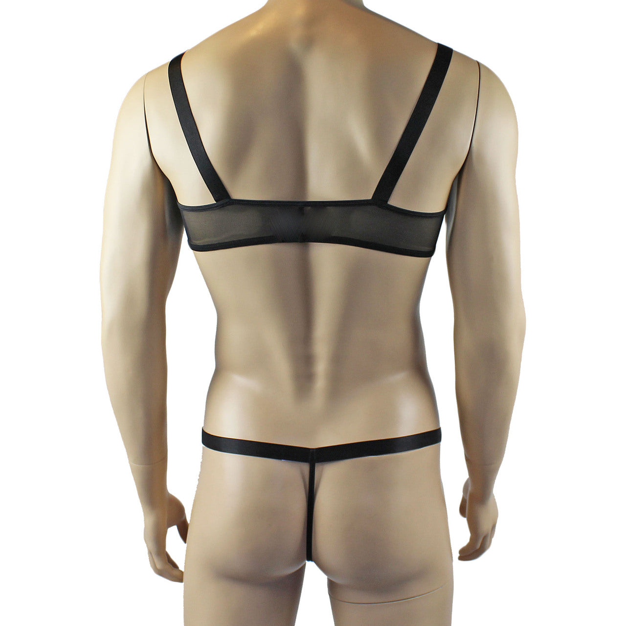 Mens Exotic Sheer Mesh Bra Top & G string Black
