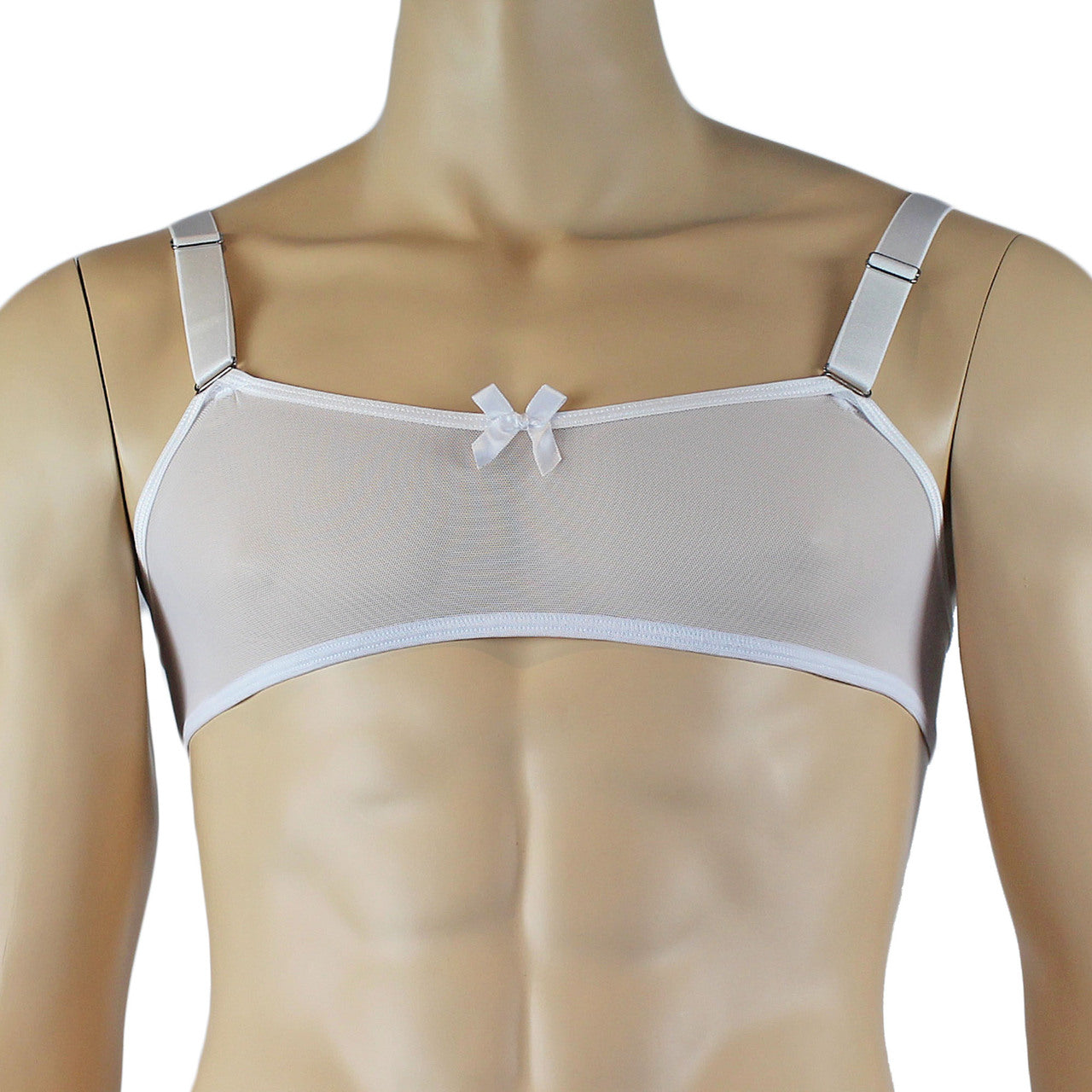 Mens Exotic Sheer Mesh Bra Top & G string White