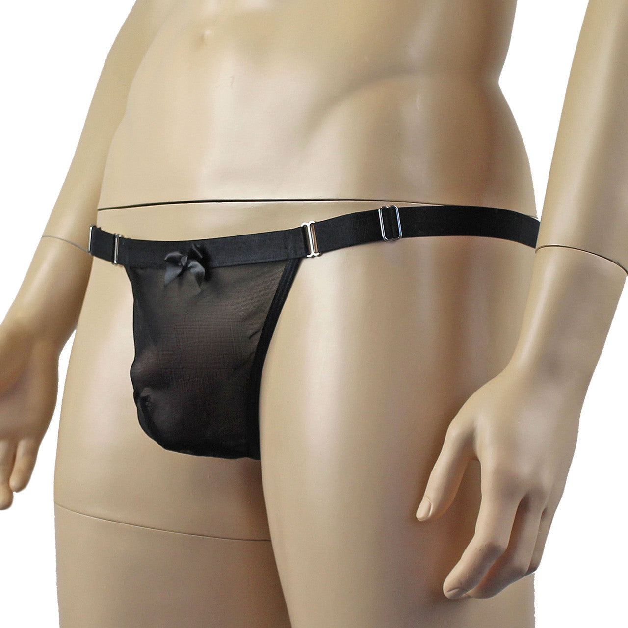 Mens Exotic Mesh G string with Adjustable Waist Strap Black