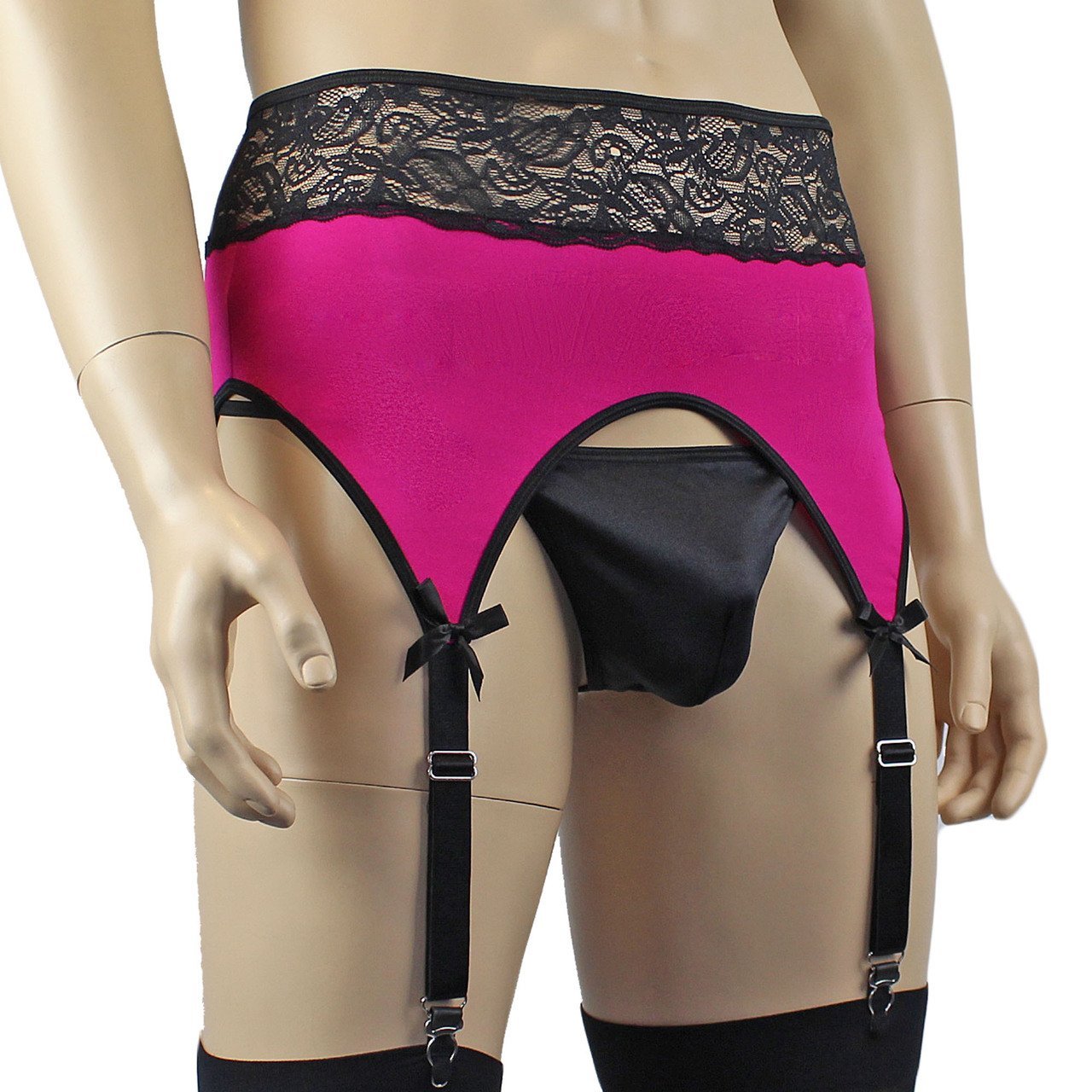 Mens Glamour Lycra & lace High Cut Garterbelt (raspberry plus other colours)