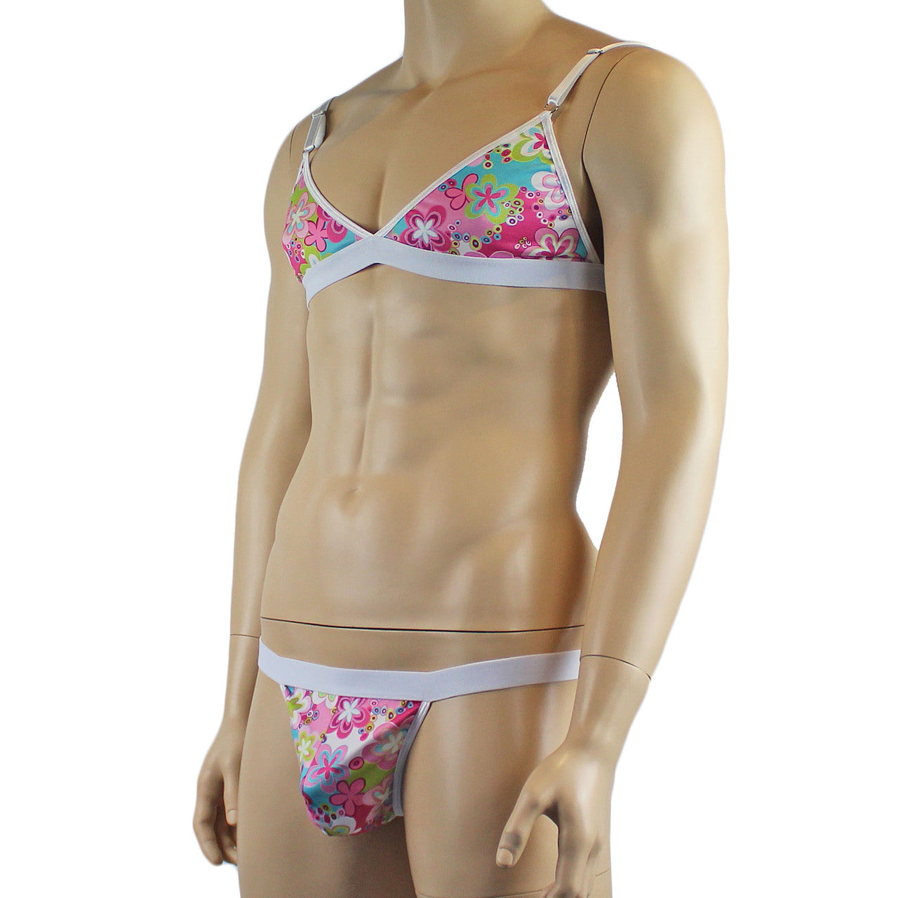 Male Hippie Flower Print Bra Top and Matching G string