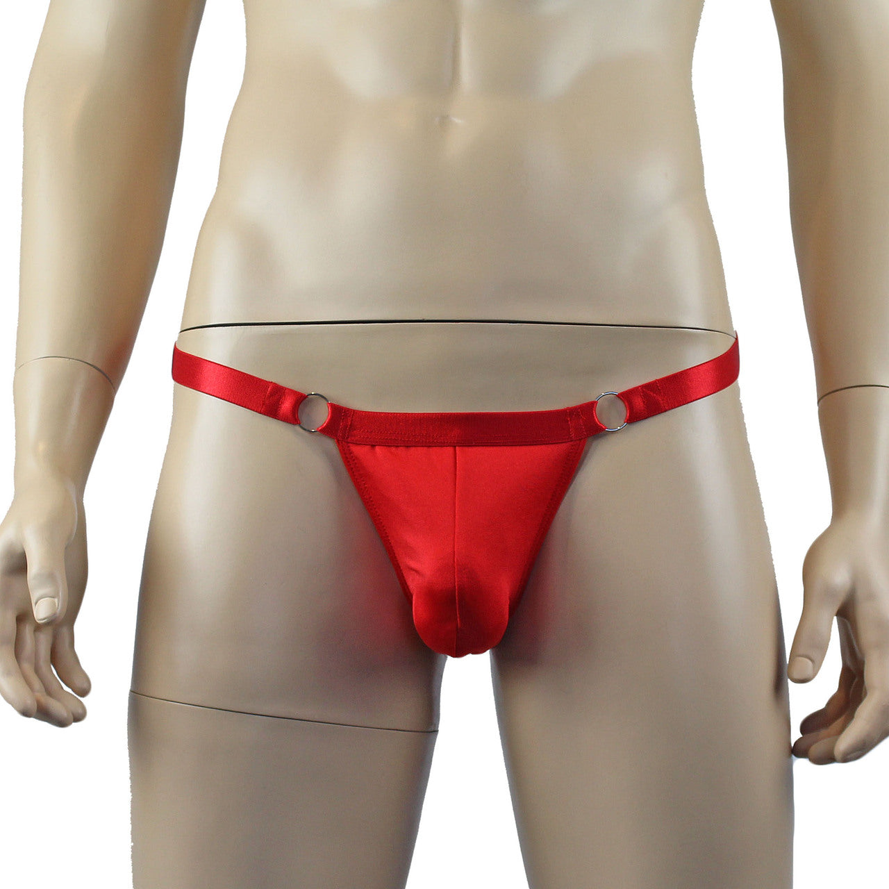 Male Jack Spandex Thong with Ring Sides and Adjustable Strap Red