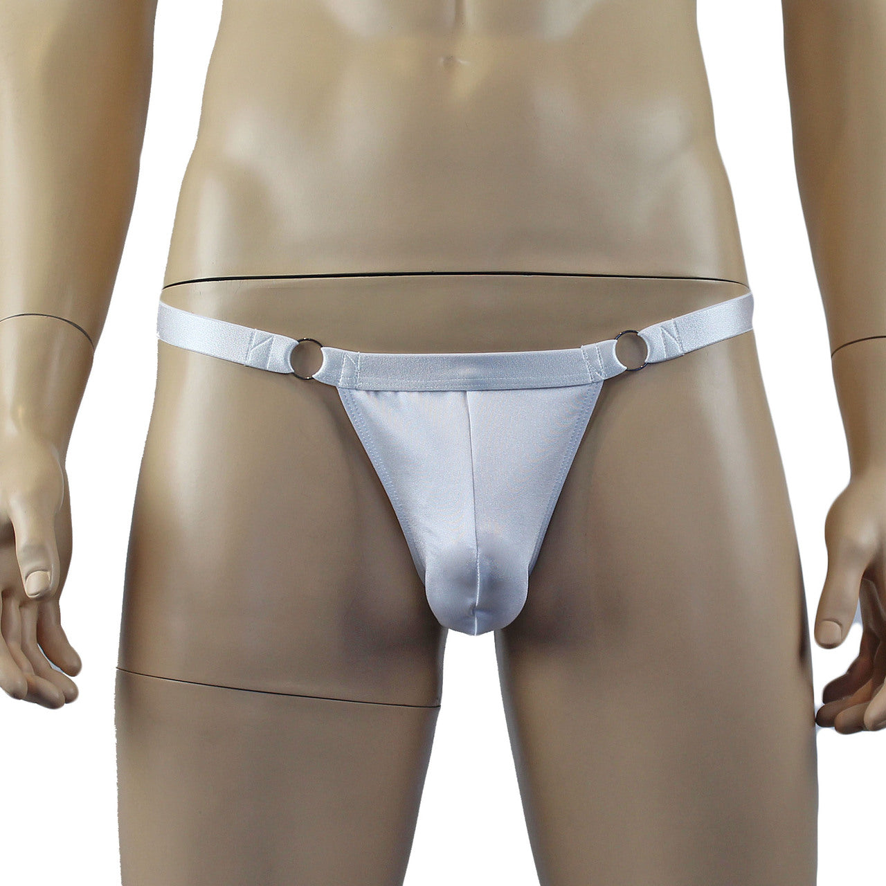 Male Jack Spandex Thong with Ring Sides and Adjustable Strap White