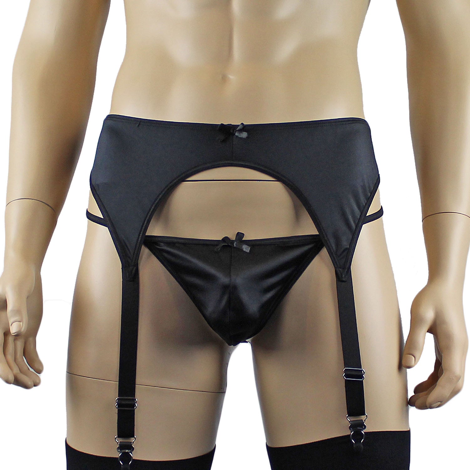 Mens Jenny Shiny Spandex Garterbelt Lingerie Black or White