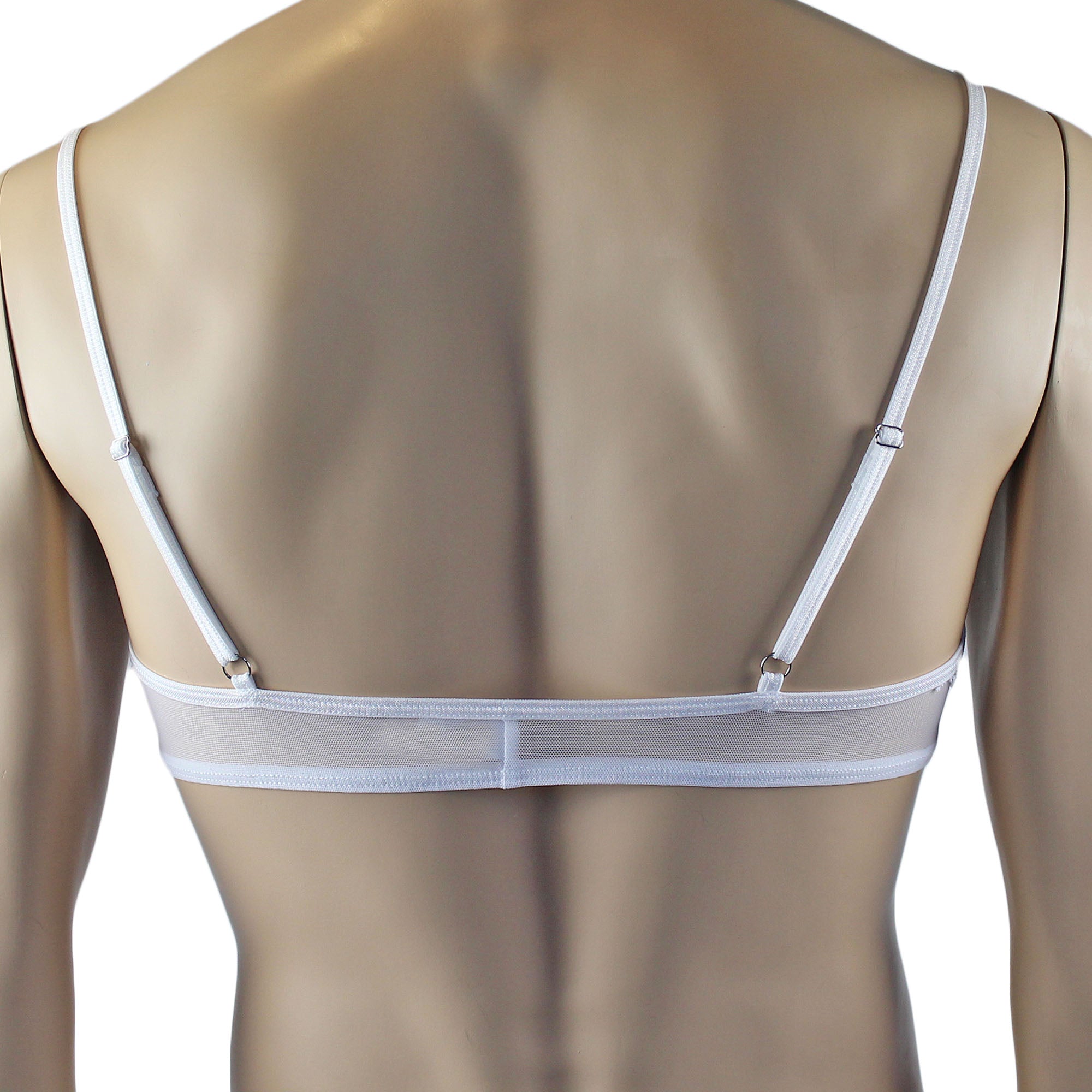 Mens Kristy Lace & Mesh Bra Top and Thong Panty White