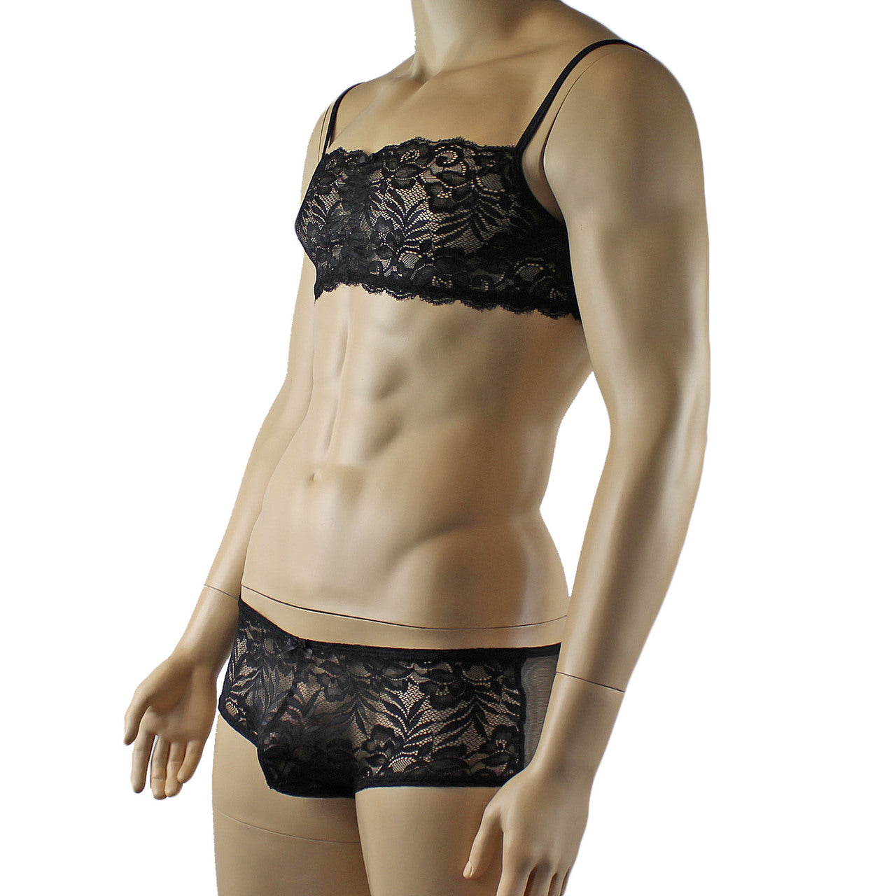 Mens Kristy Lingerie Lace Bra Top BR04 and Boxer Briefs Black