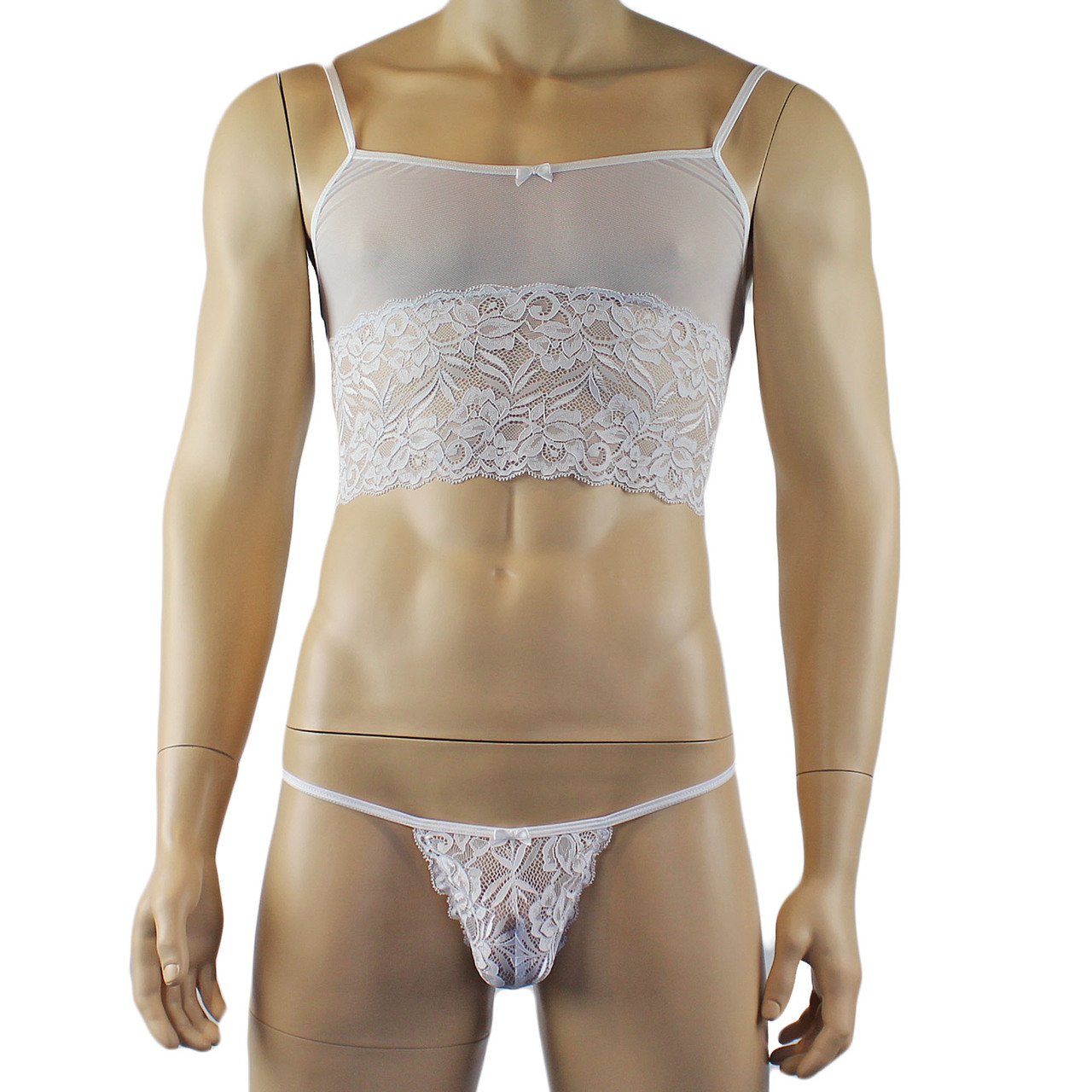 Mens Sexy Camisole, Pouch G string, Garterbelt & Stockings (white plus other colours)