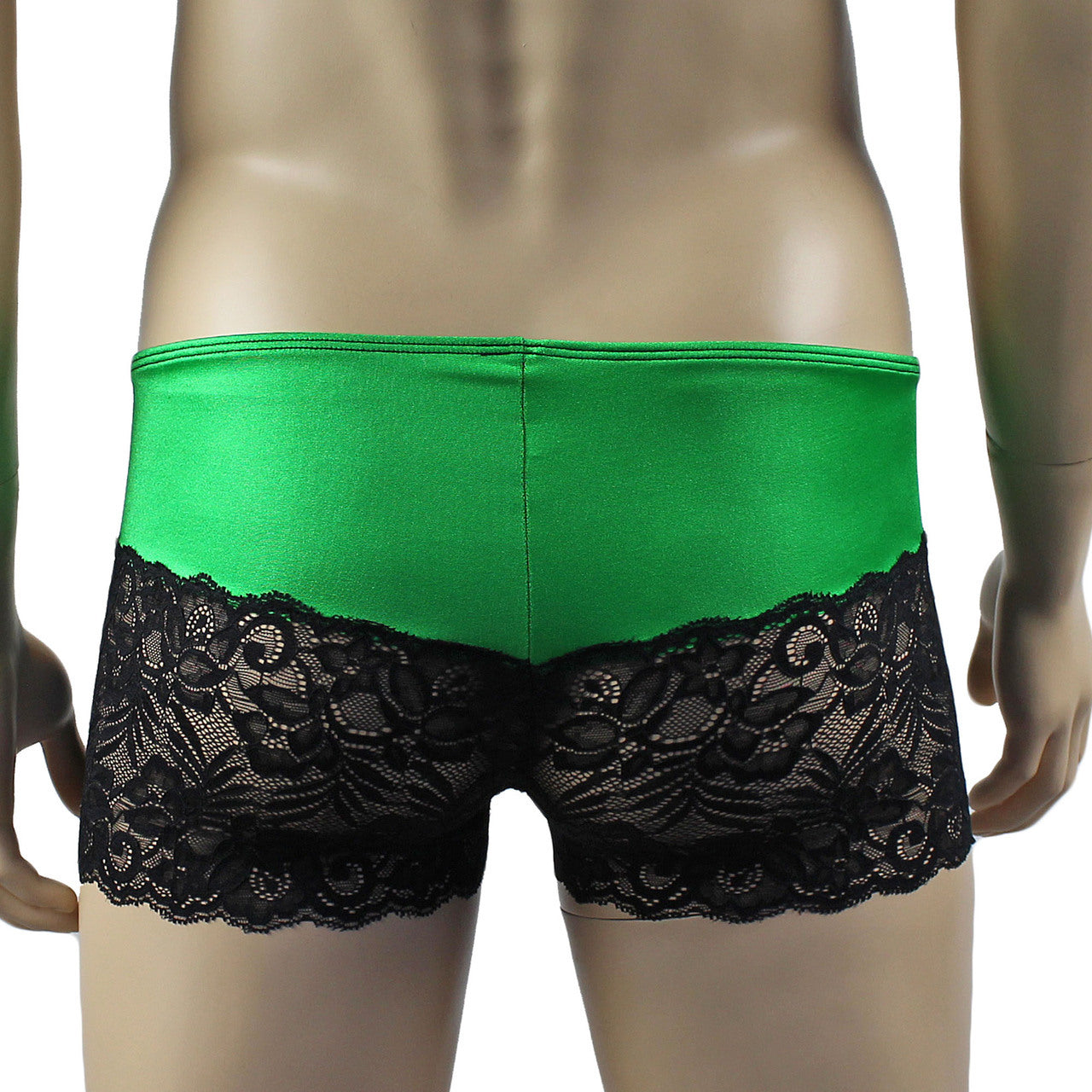 Mens Risque Camisole Top Boxer Briefs Green and Black Lace